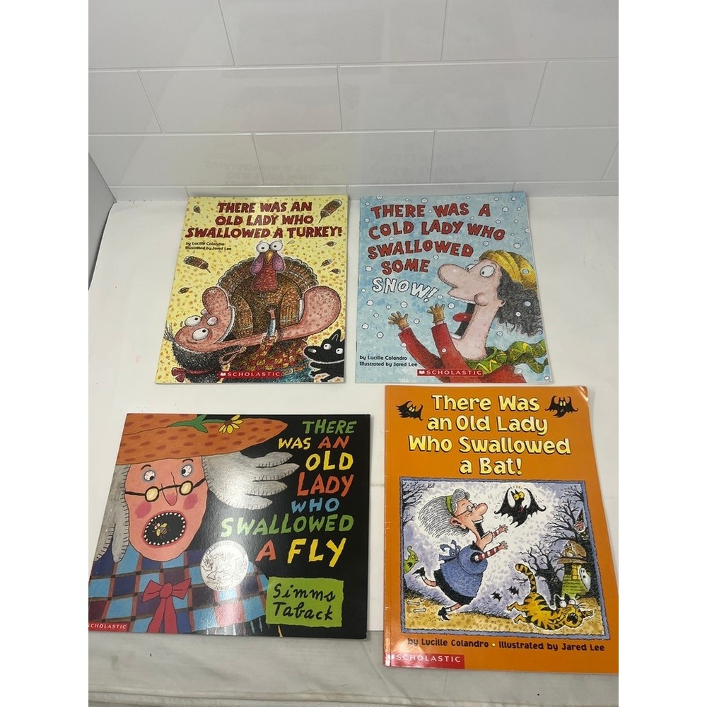 Scholastic There Was an Old Lady Who Swallowed a Fly Bat Turkey Snow 4 Book Lot